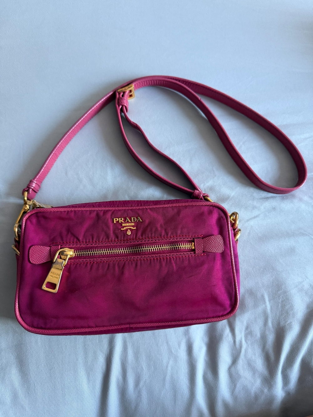 Prada Pink Nylon Crossbody Bag with Gold Hardware